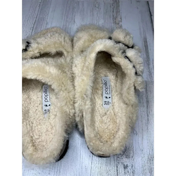 Birkenstock Papillio Arizona Big Buckle Shearling‎ Sandals Beige Size 8 - Picture 5 of 7